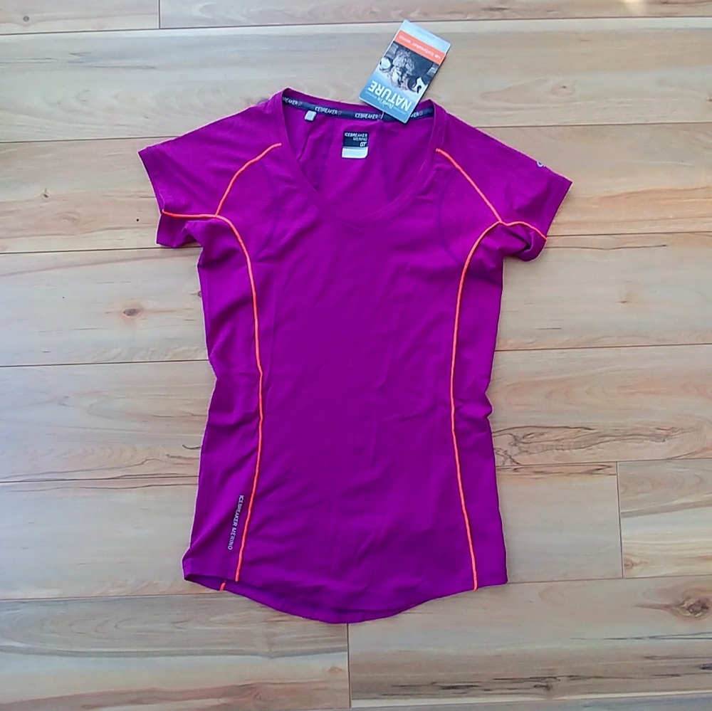 NWT Icebreaker merino flash short sleeve purple XS - Picture 1 of 8
